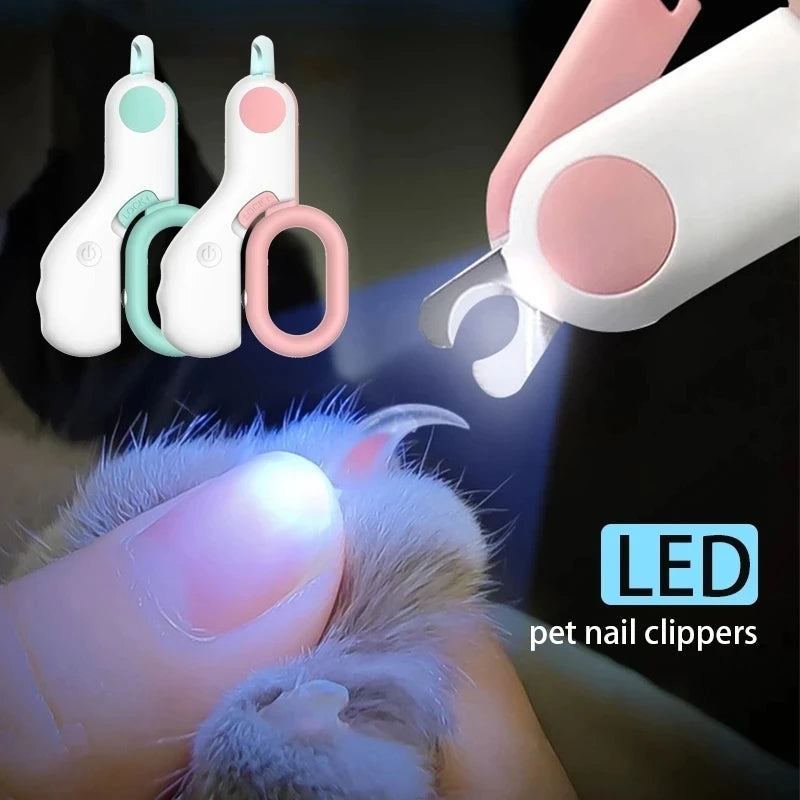Pet Nail Clippers with LED Light – Stainless Steel Cat & Small Dog Claw Cutter Grooming Scissors