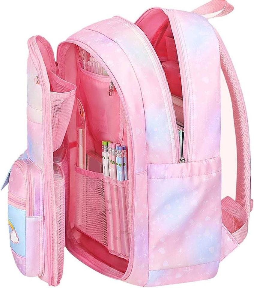 Princess Dream Rainbow School Backpack – Large Capacity Ergonomic Pastel Book Bag for Girls (44×31×13 cm)
