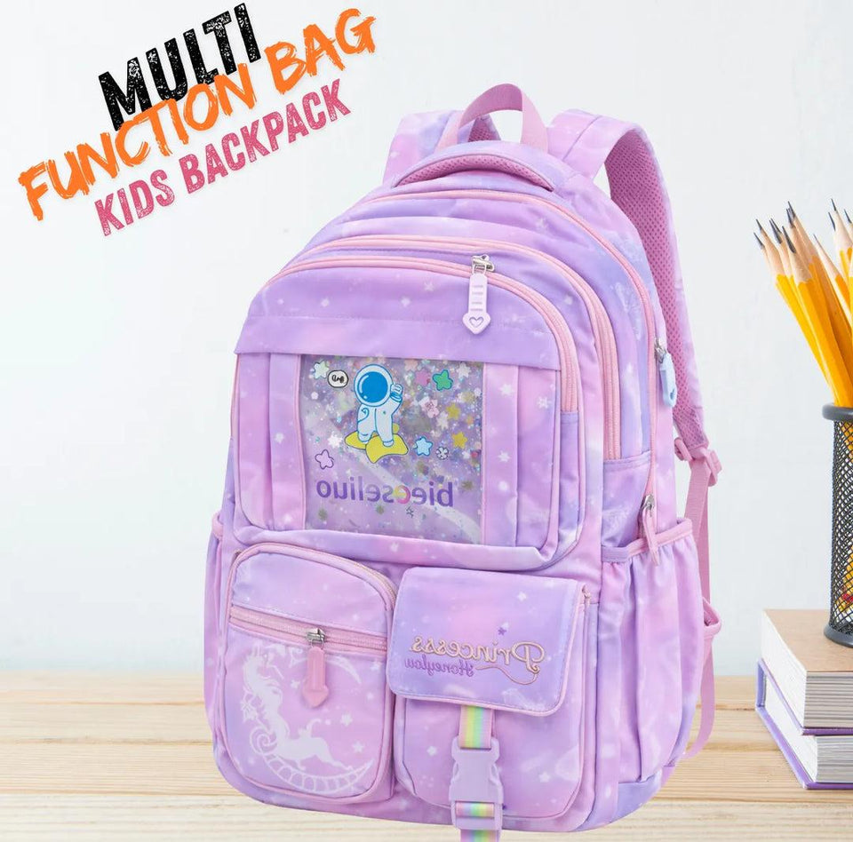 Princess Dream Rainbow School Backpack – Large Capacity Ergonomic Pastel Book Bag for Girls (44×31×13 cm)