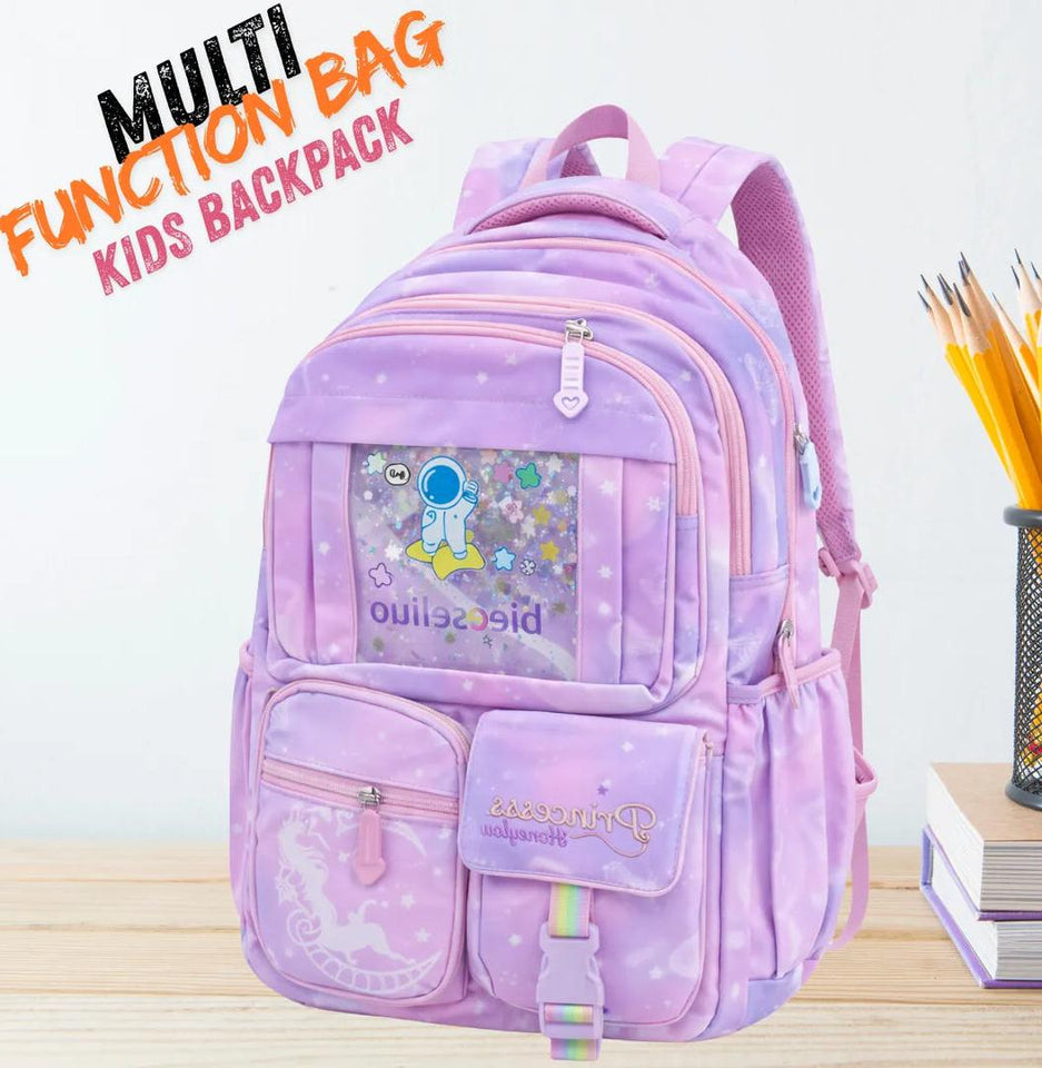 Princess Dream Rainbow School Backpack – Large Capacity Ergonomic Pastel Book Bag for Girls (44×31×13 cm)