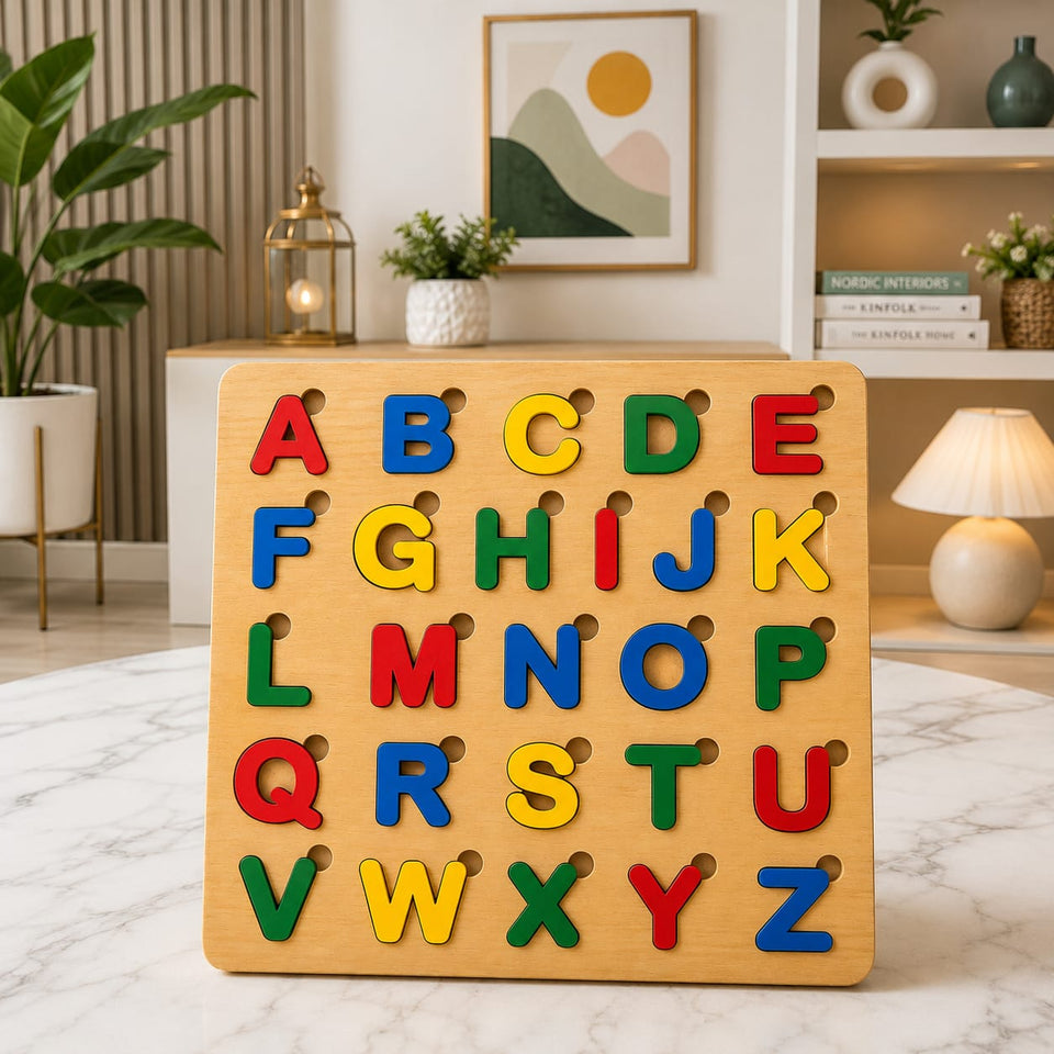Capital ABC Alphabet Puzzle Board Game - Educational Wooden Learning Toy Crafted From MDF Wood For Children And Early Literacy Skills