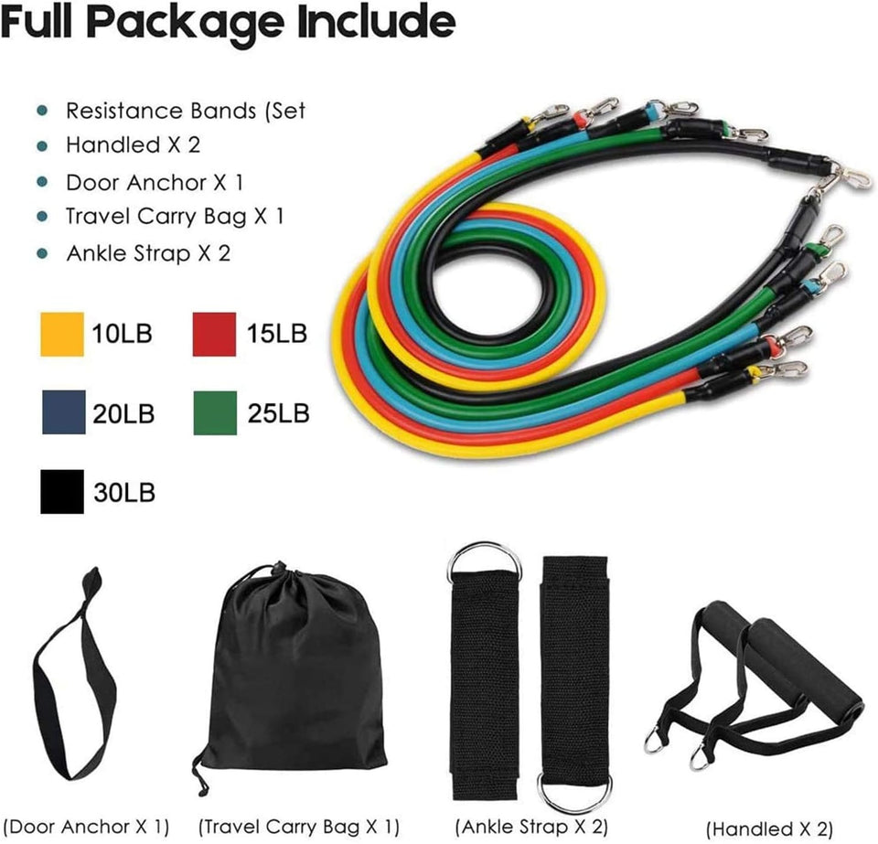 Resistance Bands Set - 11pcs Latex Pull Rope With Door Anchor, Handles, And Ankle Straps For Effective Home And Gym Workout Routines