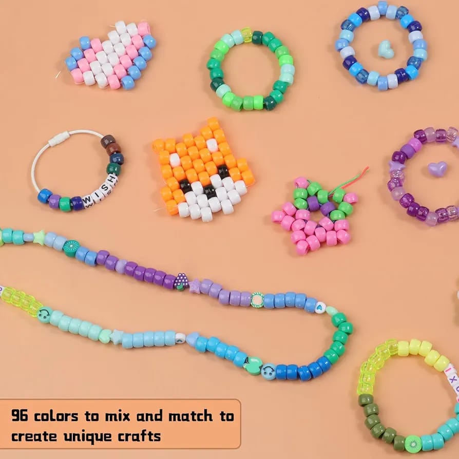 4000PCS Pony Beads Friendship Bracelet Making Kit – 96 Colors DIY Jewelry Craft Set with Letter Beads & Charms - Random Color