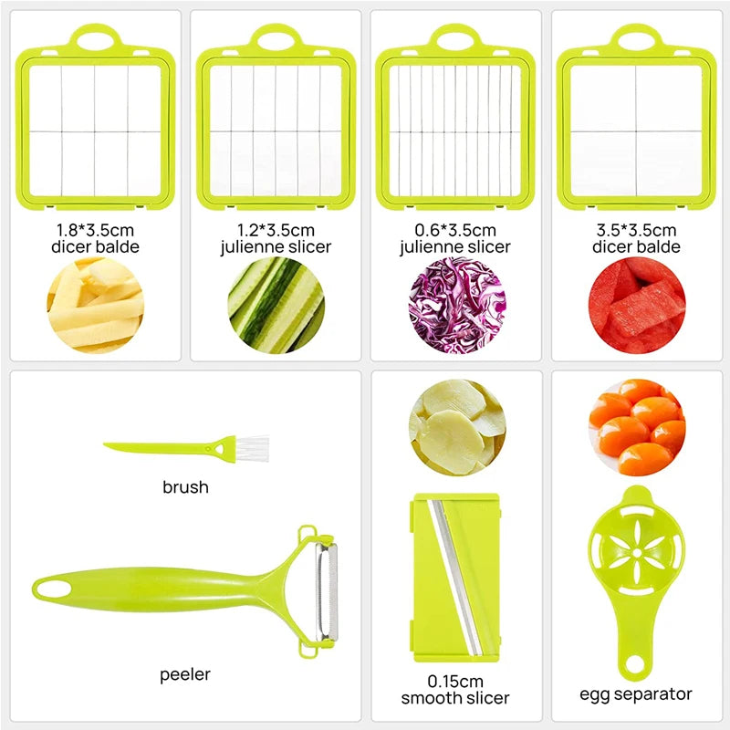 Multifunctional Vegetable Cutter with Container – 13 Blade Food Chopper for Slicing, Dicing & Grating Kitchen Use