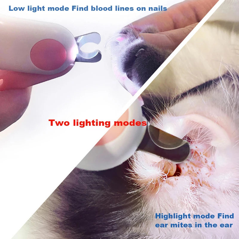 Pet Nail Clippers with LED Light – Stainless Steel Cat & Small Dog Claw Cutter Grooming Scissors