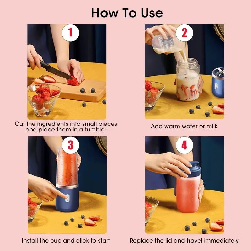 Personal Portable Blender – Mini USB Juicer with 6 Stainless Steel Blades for Smoothies & Shakes