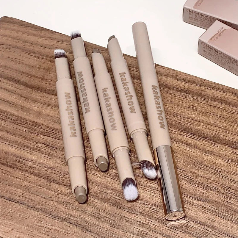 Cream Nose Contour Stick with Smudge Brush – 3D Face Brightening & Natural Sculpting Pen