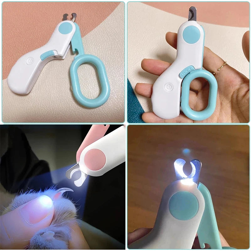 Pet Nail Clippers with LED Light – Stainless Steel Cat & Small Dog Claw Cutter Grooming Scissors